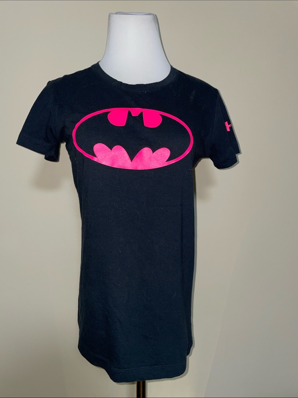 Under Armour Black Tee with Hot Pink Batman Logo | XS